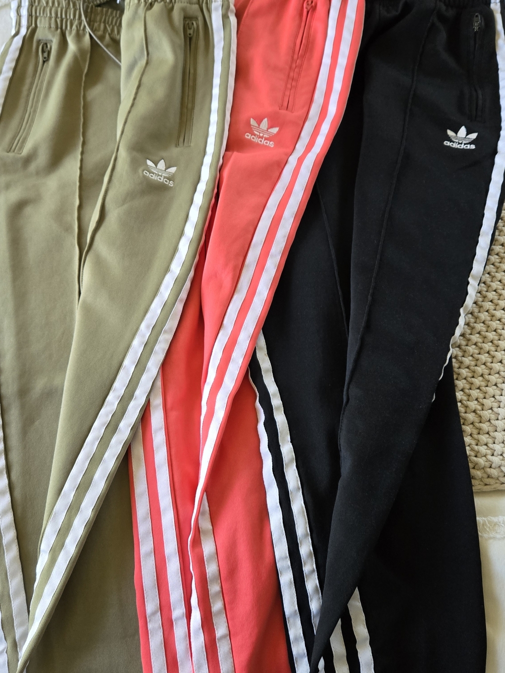 adidas Three-Stripe Tiro Joggers in Black, Coral, Olive